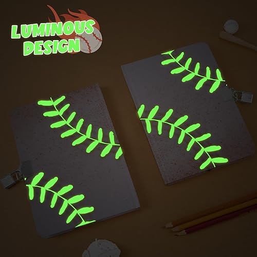 Miniatura 2 de WERNNSAI Diario luminoso de béisbol para niños, diario secreto con cerradura y llaves, cuaderno de diario para niños, regalo de cumpleaños y Navidad