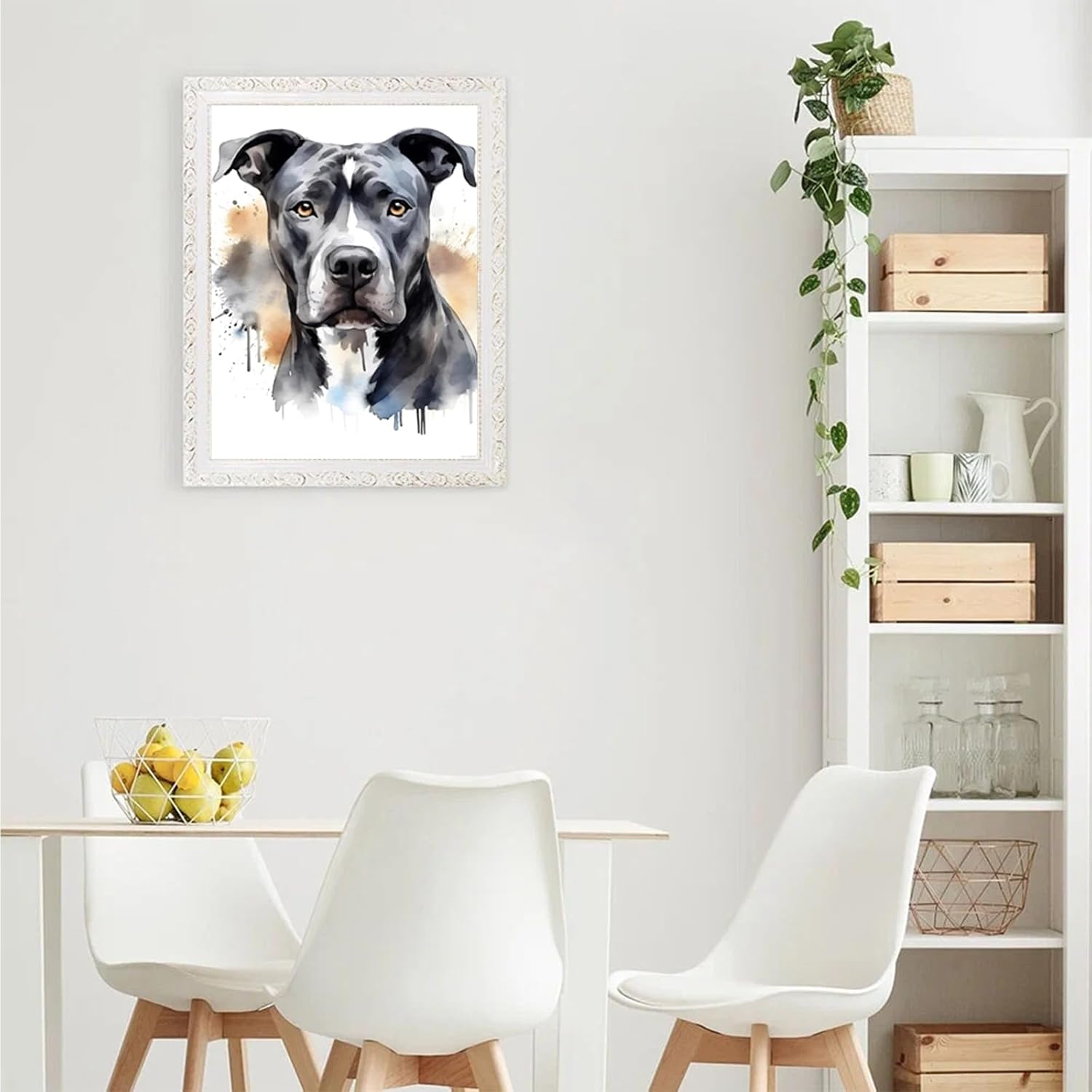 EATUKYIC Watercolor Black and White Pitbull Diamond Painting for Adults, Pitbull Dog Full Drill Diamond Art Painting Cross Stitch Crystal Rhinestone Great for Wall Bathroom Decor or Gifts 12x16 inch