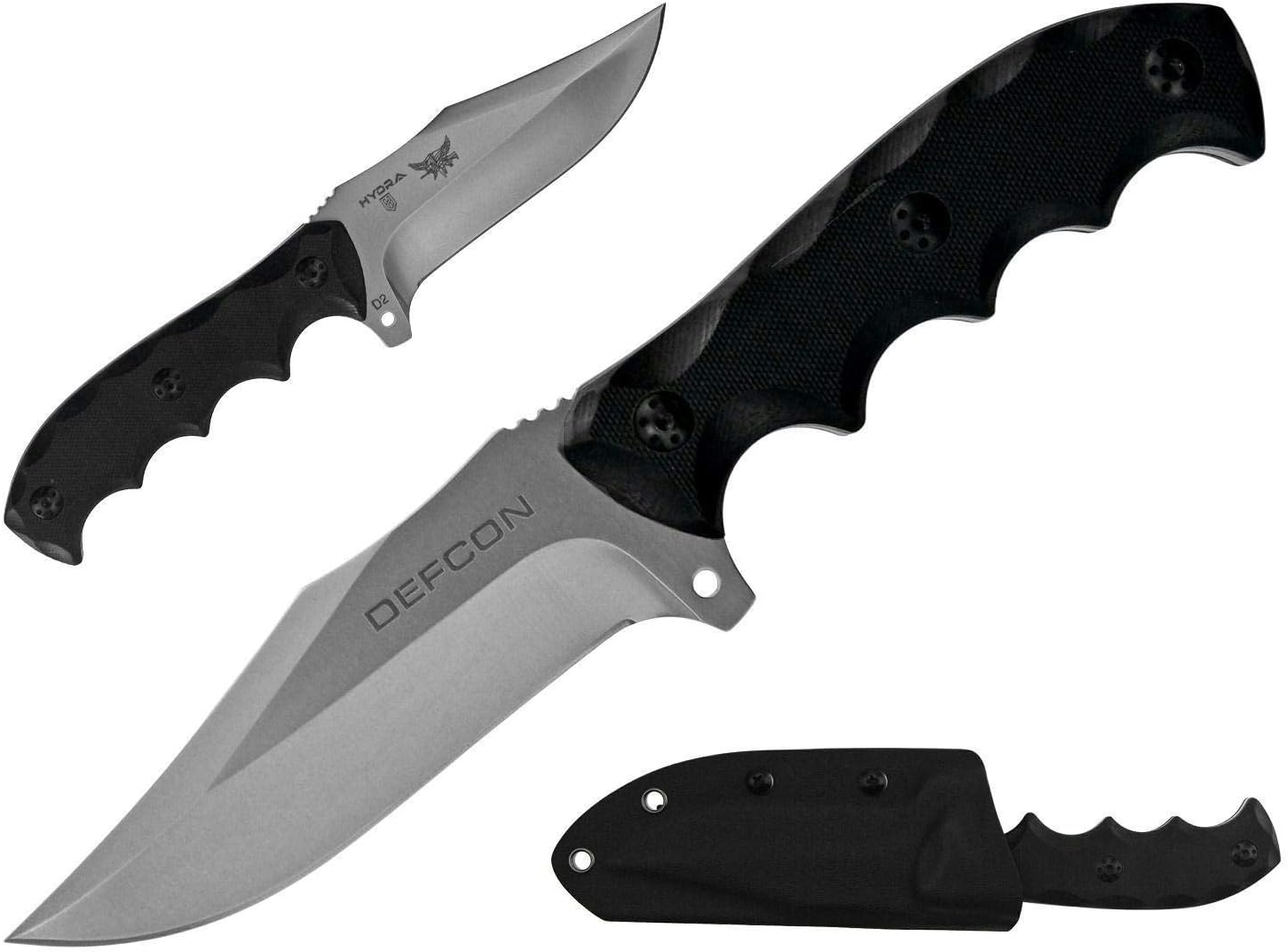 Defcon TD006 Fixed Blade 9.0 in D2 Blade G10 Handle Hunting-Fixed-Blade-Knives, Black