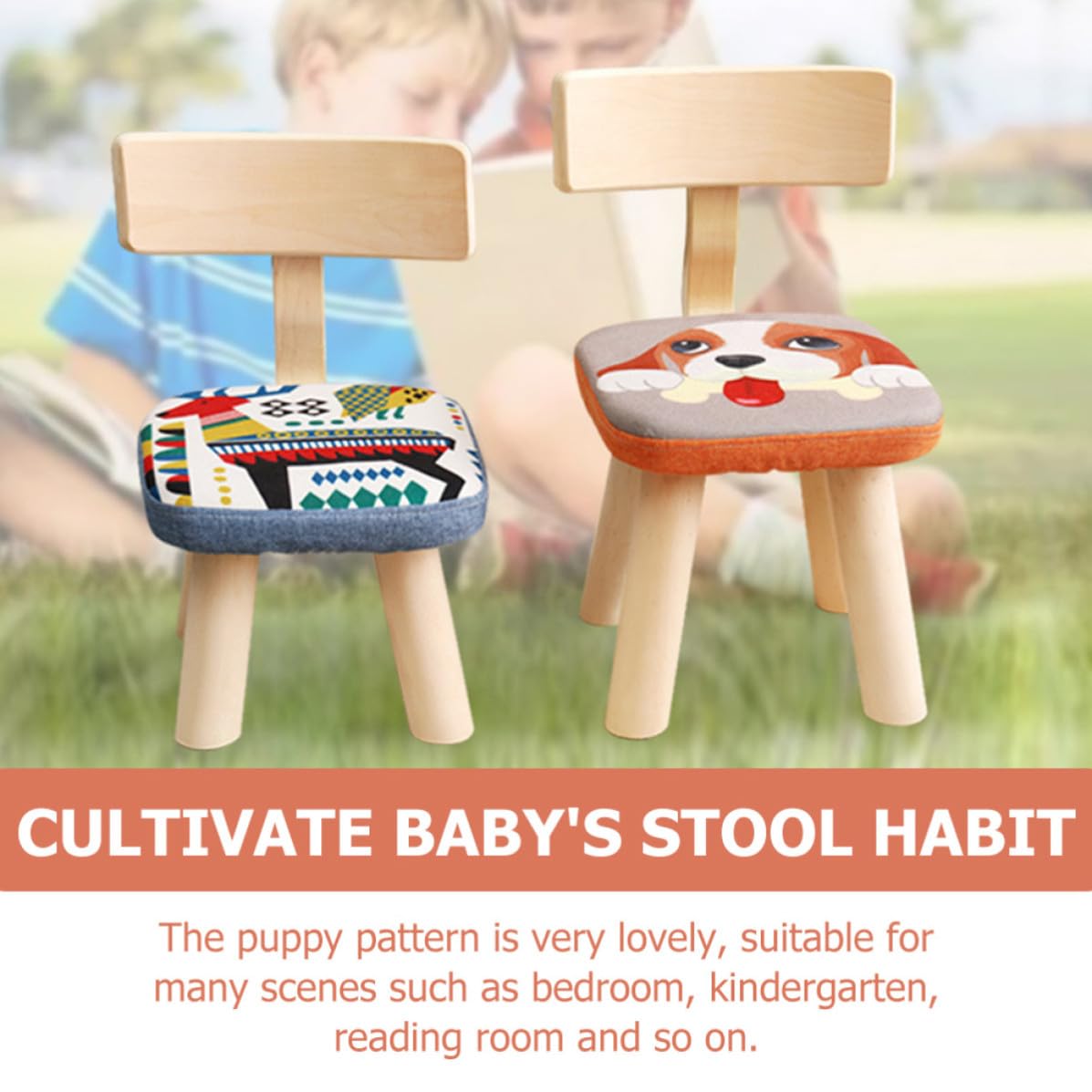 Didiseaon Rialzo Sedia per Schienale in Legno Resistente, Imbottitura in Cotone Lino e Spugna, Design a Motivo Cucciolo per Camera da Letto e Stanza Lettura
