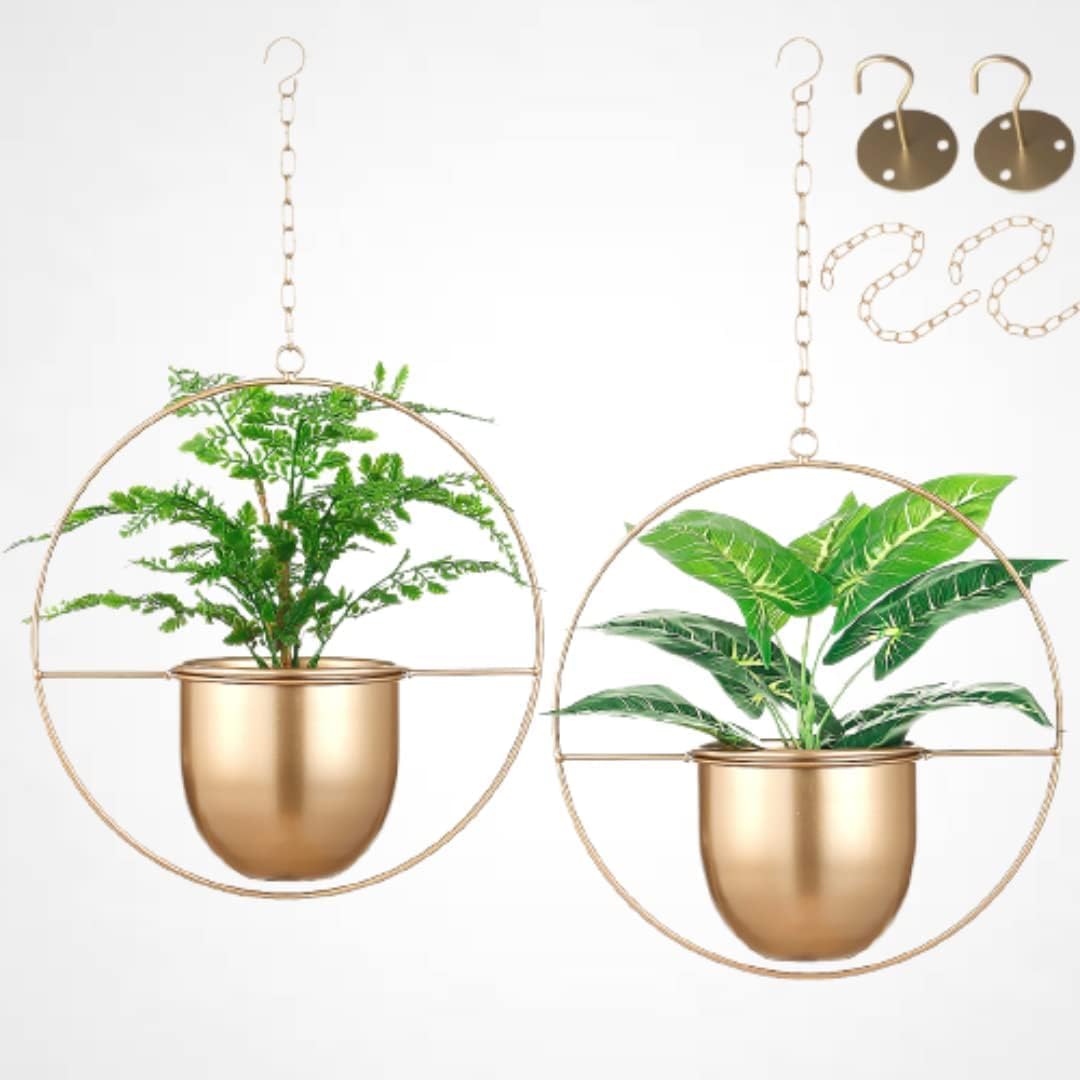 Shineloha 2er Set Blumenampel Hängend Innen, Metall Blumenampel Gold