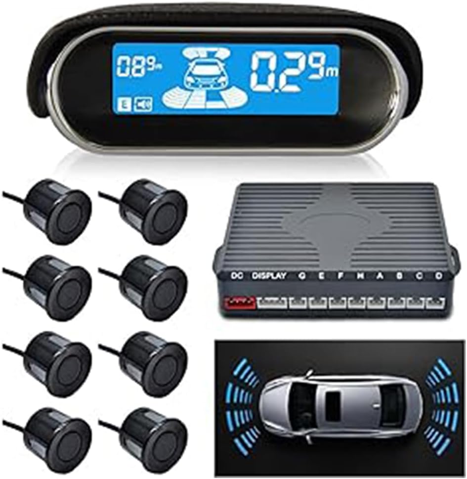 โ Riloer Radar Detector, 8 Ultrasonic Probe Parking Sensors, LCD Display, Dual-core Front and Rear View Reverse Radar System, Black