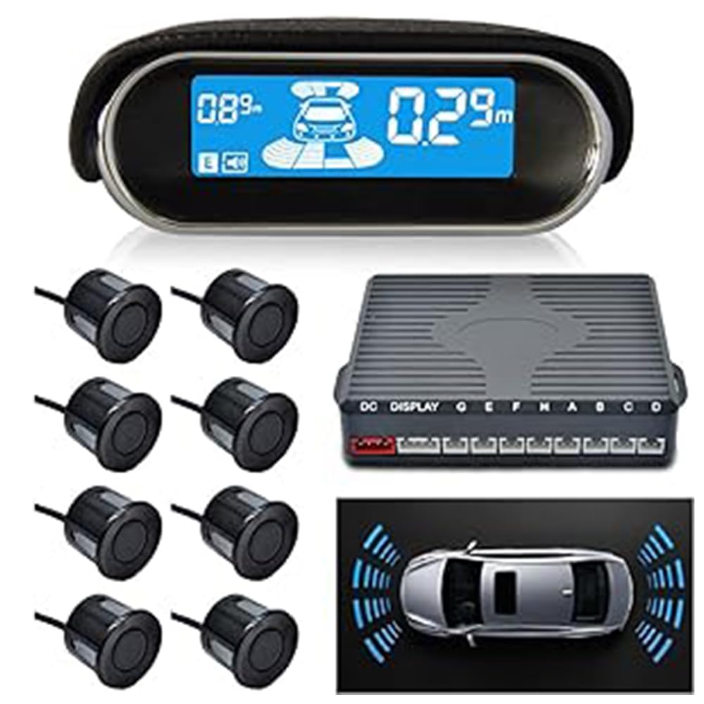 – Riloer Radar Detector, 8 Ultrasonic Probe Parking Sensors, LCD Display, Dual-core Front and Rear View Reverse Radar System, Black