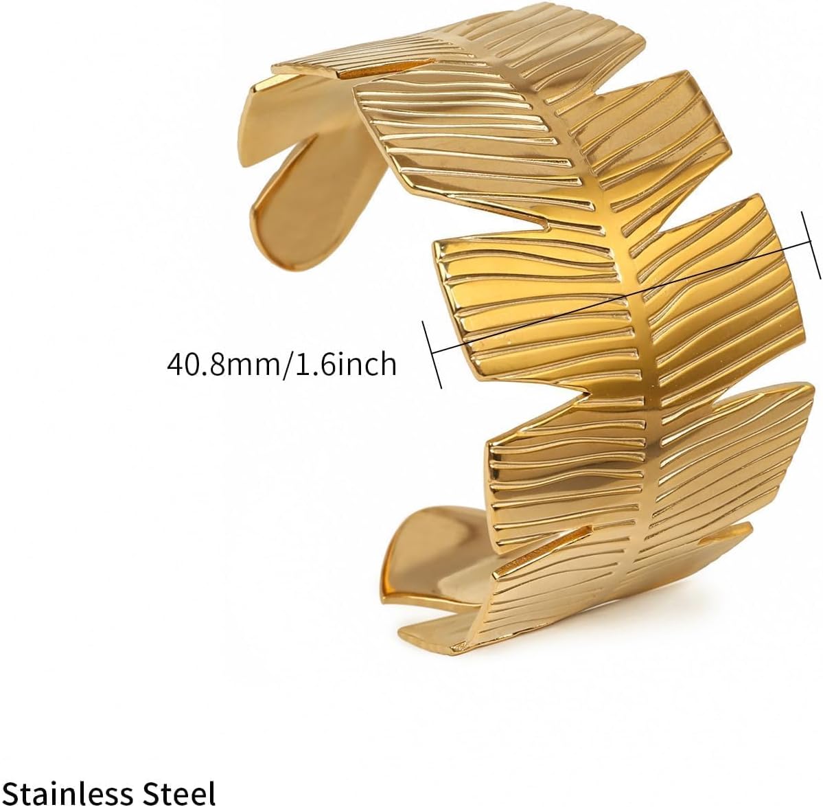 18k Gold Plated Adjustable Cuff Bracelets Personalized Open Wide Leaf Natural Stone Cuff Bangle Buckle Bracelet Jewelry Birthday Valentine's Day Gift for Women - Image 6