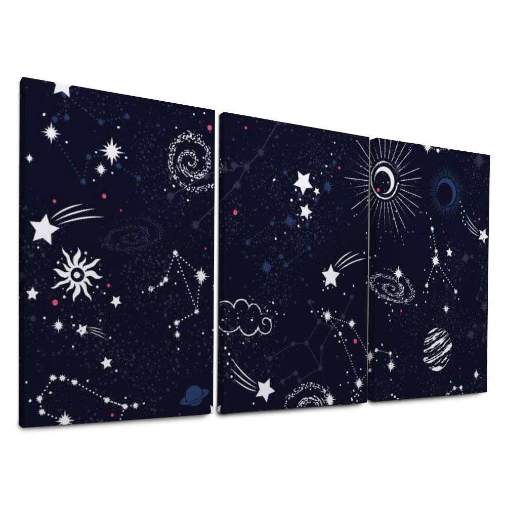 YATELI Wall Decor 3 Panels for Living Room Modern Bathroom Stretched and Framed Women's Canvas Prints Painting Starry Universe Art Giclee