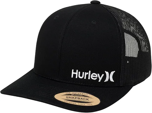 Hurley Men's Trucker Hat - Corp Snap Back Comfortable Curved Bill with Adjustable Snap Closure - Trucker Hats for Men, Size One Size, Black
