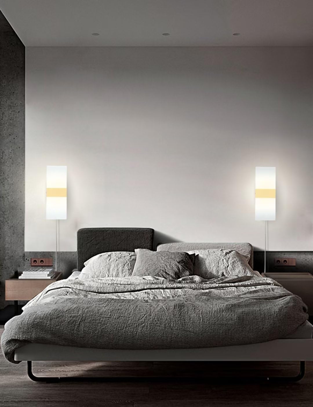 Modern Wall Sconces Set of 2, Gold Wall Sconce Plug in 12W 6000K Cool White Acrylic Wall Mounted Light Wall Lights with 6.5FT Plug in Cord and On/Off (2 Pack)