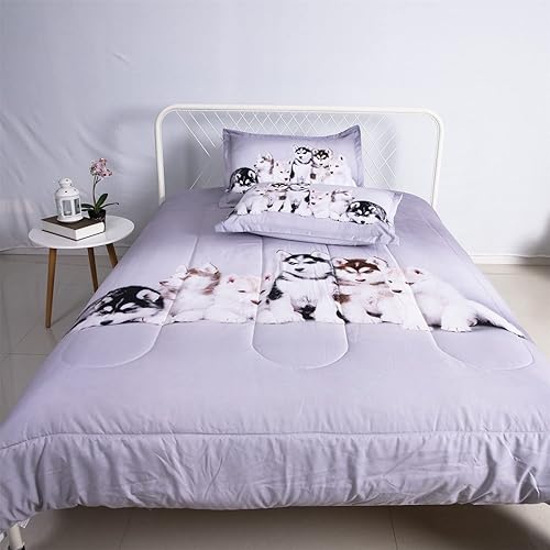 Miniatura 5 de Juego de edredón 3D con estampado de perros husky siberianos de 3 piezas ropa de cama de tamaño matrimonial para adolescentes y adultos colcha