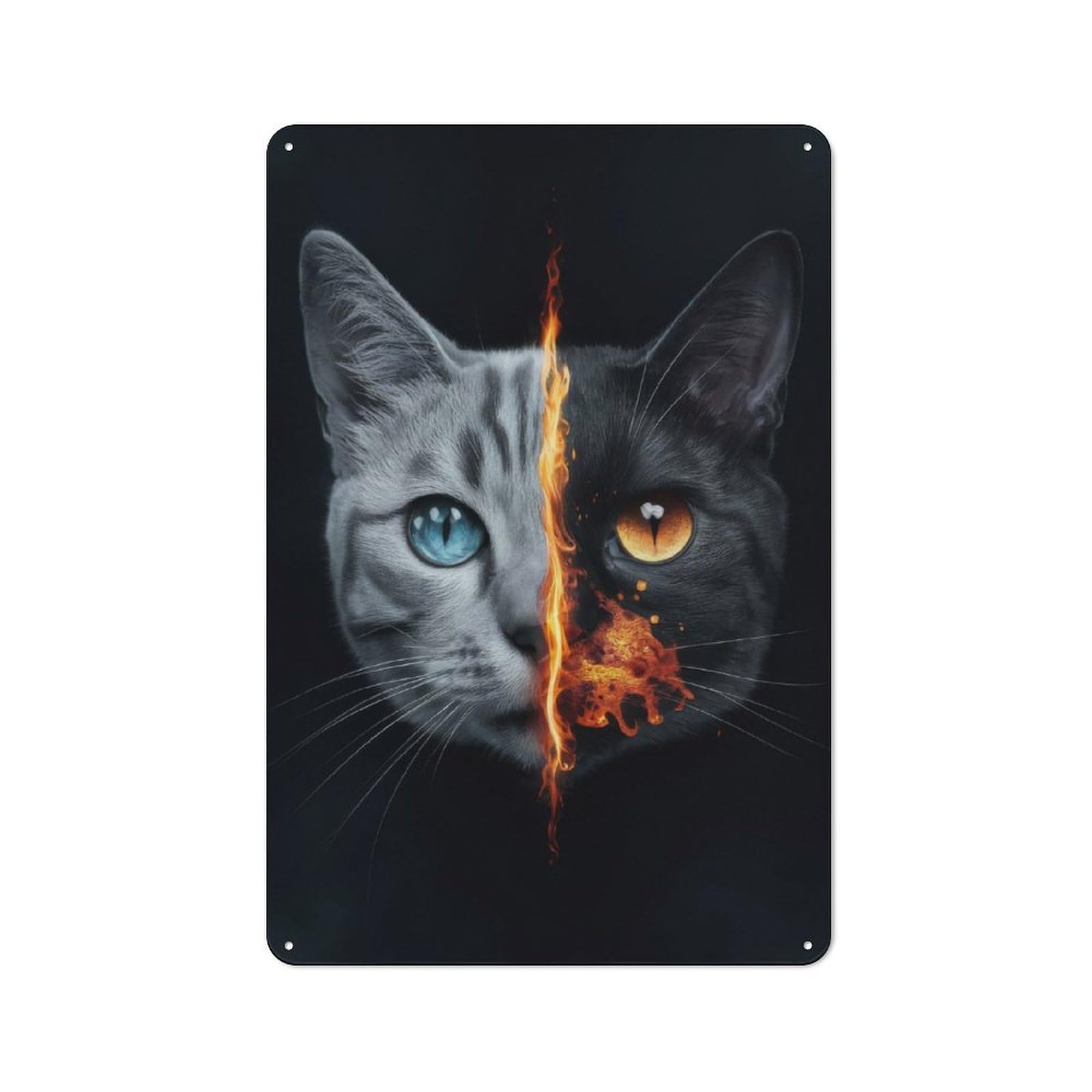 Junmoney Cat Fire Rustic Metal Sign 30X20cm Featuring For Garage Wall, Suited To Garage Decor Collectors