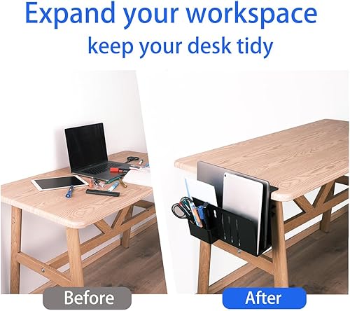 Miniatura 2 de Desk Side Storage, Hanging Desk Organizer with Magnetic Pen Holder,No Drill Under Desk Cable Management Tray,Under Desk Laptop Holder for Office and