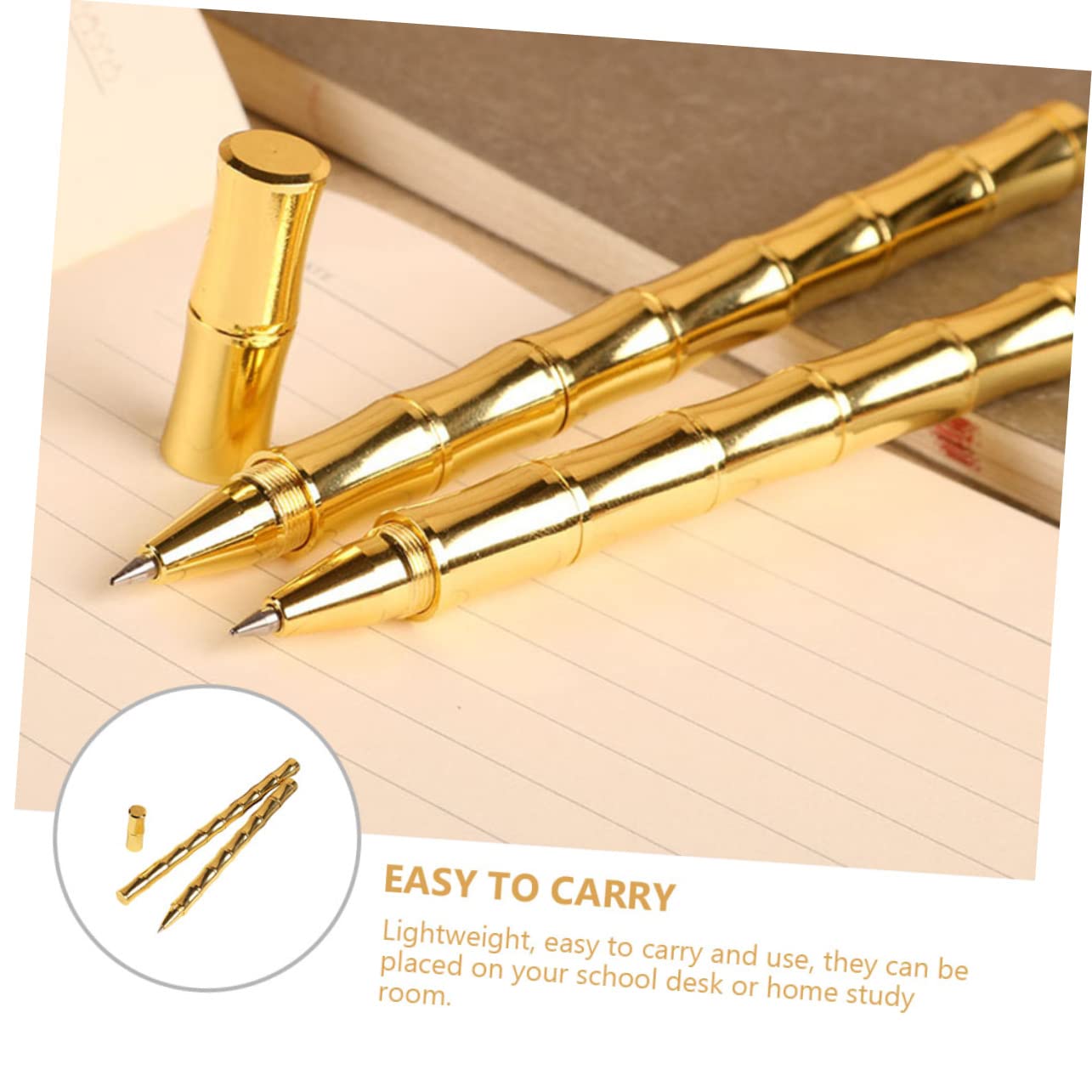 4 Ensembles Stylo Signature Neutre En Bambou Stylos Stylo À Bille Décoratif Sign Pen D'affaires Créatifs Fournitures De Bureau Laiton Golden 2 Pièces * 4