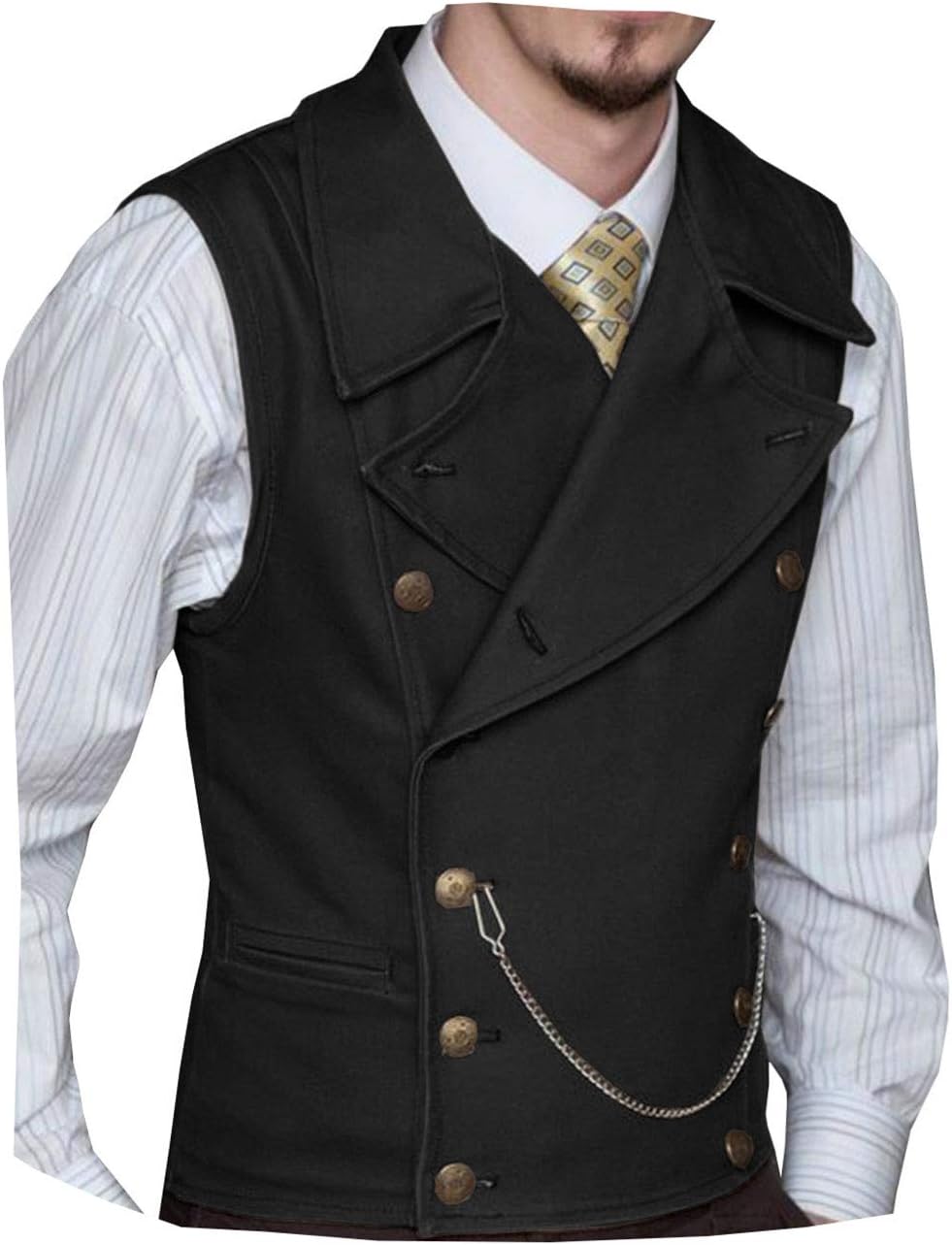 Ceehuteey Mens Suit Suede Double Breasted Vest Classic Groomsmen Wedding Waistcoat Leather Big Lapel