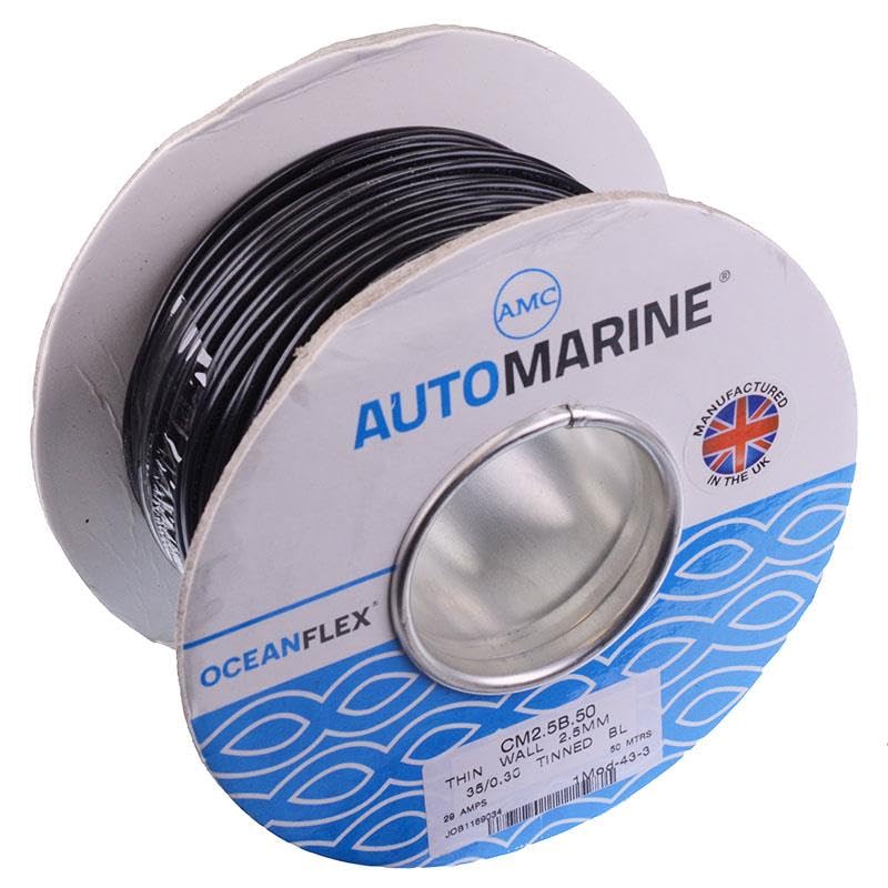 Black 2.5mm² Oceanflex Tinned Copper Cable 35/0.3mm 50M Automotive Marine Electrical