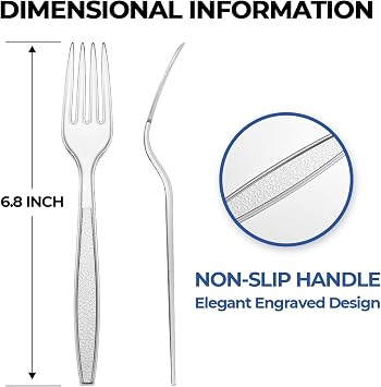 400 Count Plastic Spoons and Forks Heavy Duty Clear Disposable Spoon with Engraved Design