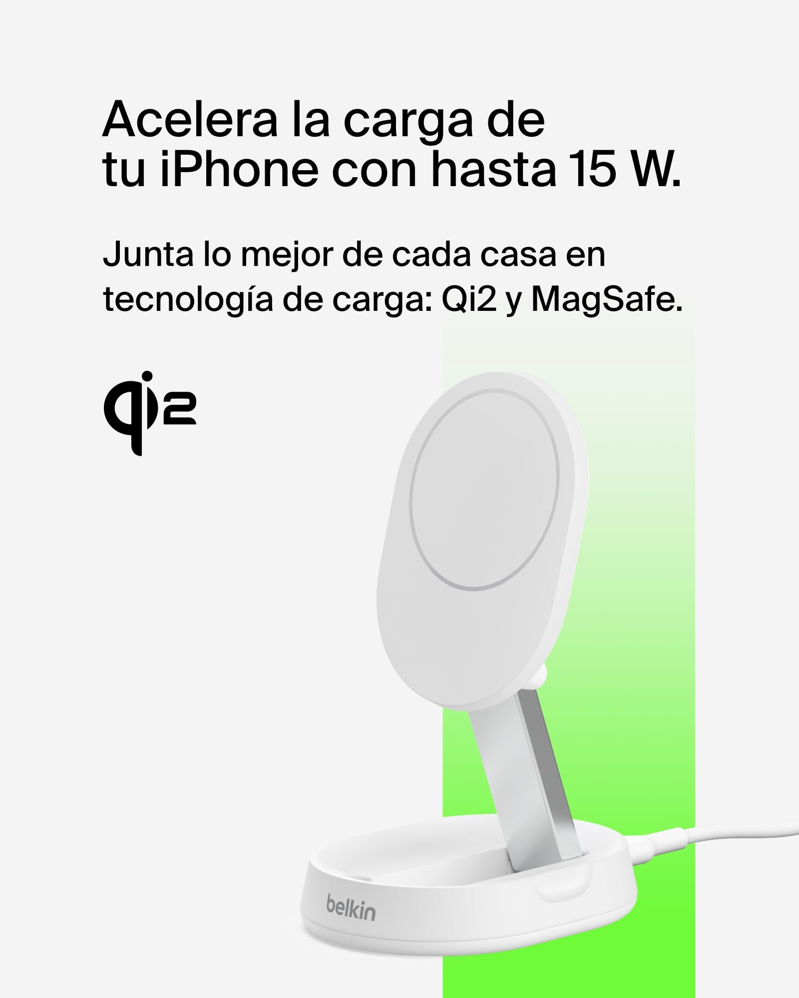 Belkin BoostCharge Pro Cargador Inalámbrico Qi2 compatible con MagSafe, Soporte de Carga Magnético rápido convertible de 15W, para Apple iPhone 17, Air, Pixelsnap, AirPods, Adaptador de 20W - Blanco