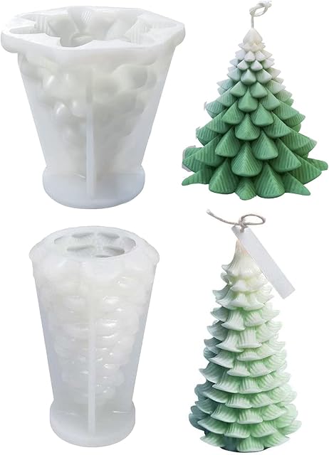 Christmas Candle Moulds Silicone Christmas Tree Moulds for Candle Making 2 Pcs Uciy