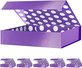 GREEN BEAN Purple Polka Dot Gift Boxes, 6 Count, 11.5 x 8 x 2.5 inches, Magnetic Closure, Ideal for Gift-Giving Occasions