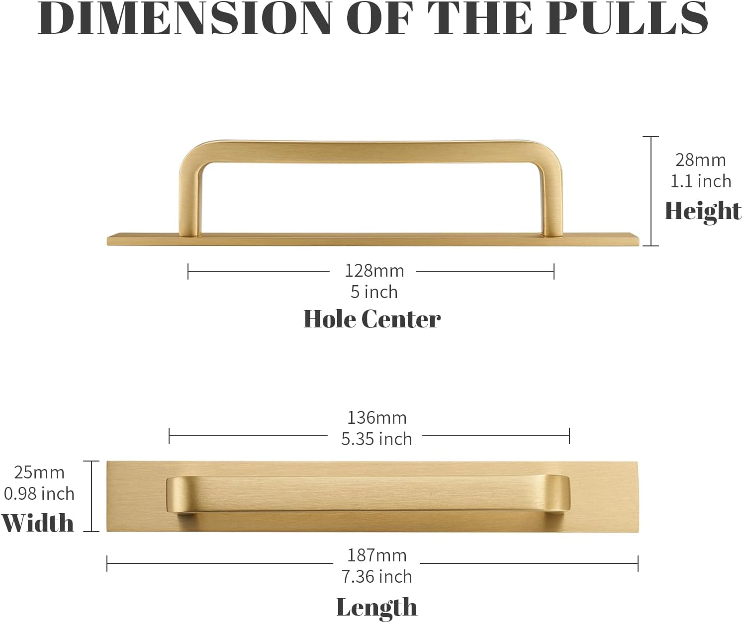 Solid Brass Cabinet Pull with Backplate, 2 Pack Brushed Gold Modern Drawer Handle for Cabinets Drawers and Wardrobes(2, Brushed Gold, 5 Inch(128mm) Hole Centers)