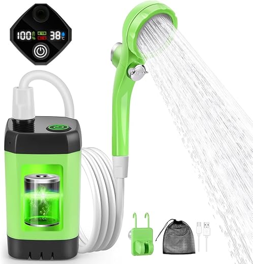 Proberos® Portable Shower for Camping with LCD Temperature Display, IPX7 Waterproof Outdoor Camp Shower Pump, Rechargeable...