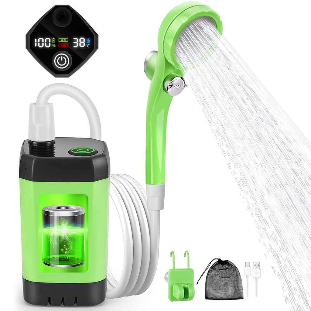 Proberos® Portable Shower for Camping with LCD Temperature Display, IPX7 Waterproof Outdoor Camp Shower Pump, Rechargeable Camping Shower Head Nozzle for Hiking Traveling Washing
