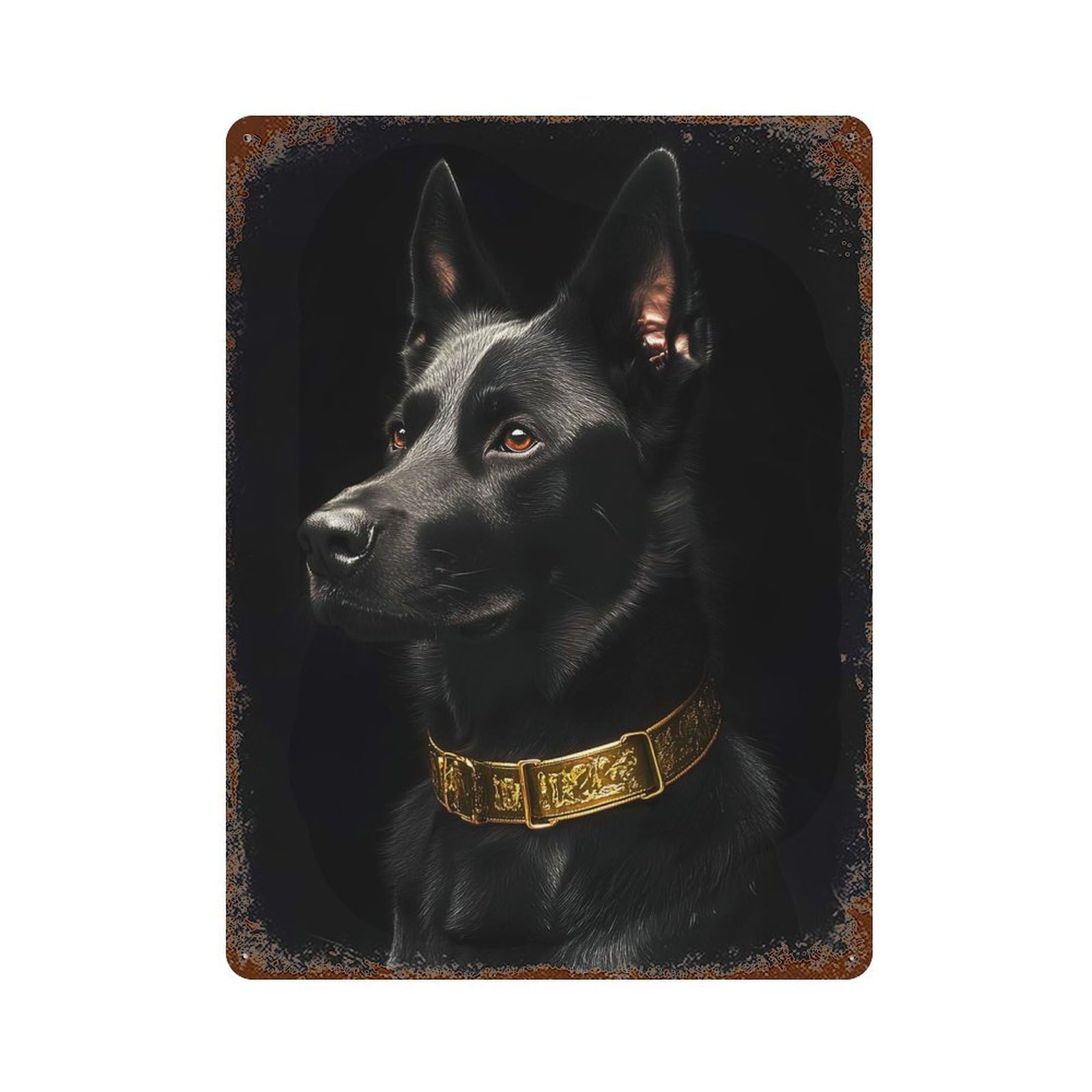 Rusty Metal Tin Sign with Black & Gold Belgian Malinois Design 15.7"x11.8", for Farmhouse, Kitchen And Entryway Decor, Classic Wall Plaque