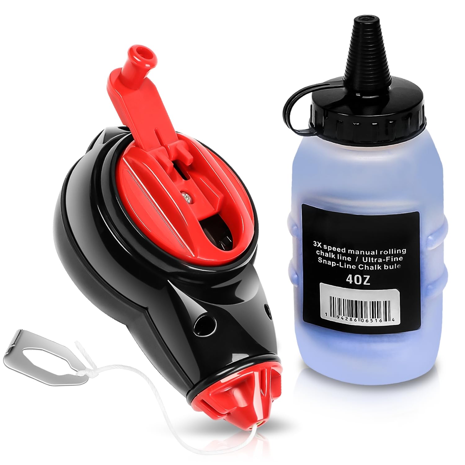 Auto Dynasty [1 Set] Self-Chalking Chalk Line Kit with 100 Ft. Chalk Bottle Line Level Fits with Construction and Renovation Projects, Red/Blue