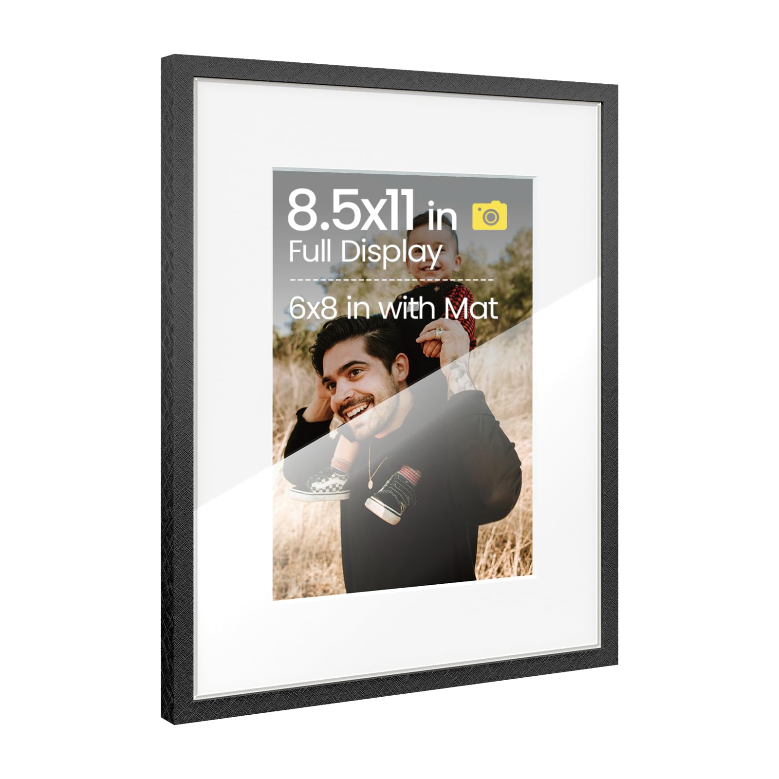 Heimlove Aluminum Metal 8.5 x 11 Picture Frames with Mat to Display 6x8 Picture,Black Picture Frames & Real Tempered Glass for Photo,Diploma,Certificate and Document with Hanging Wall Decor