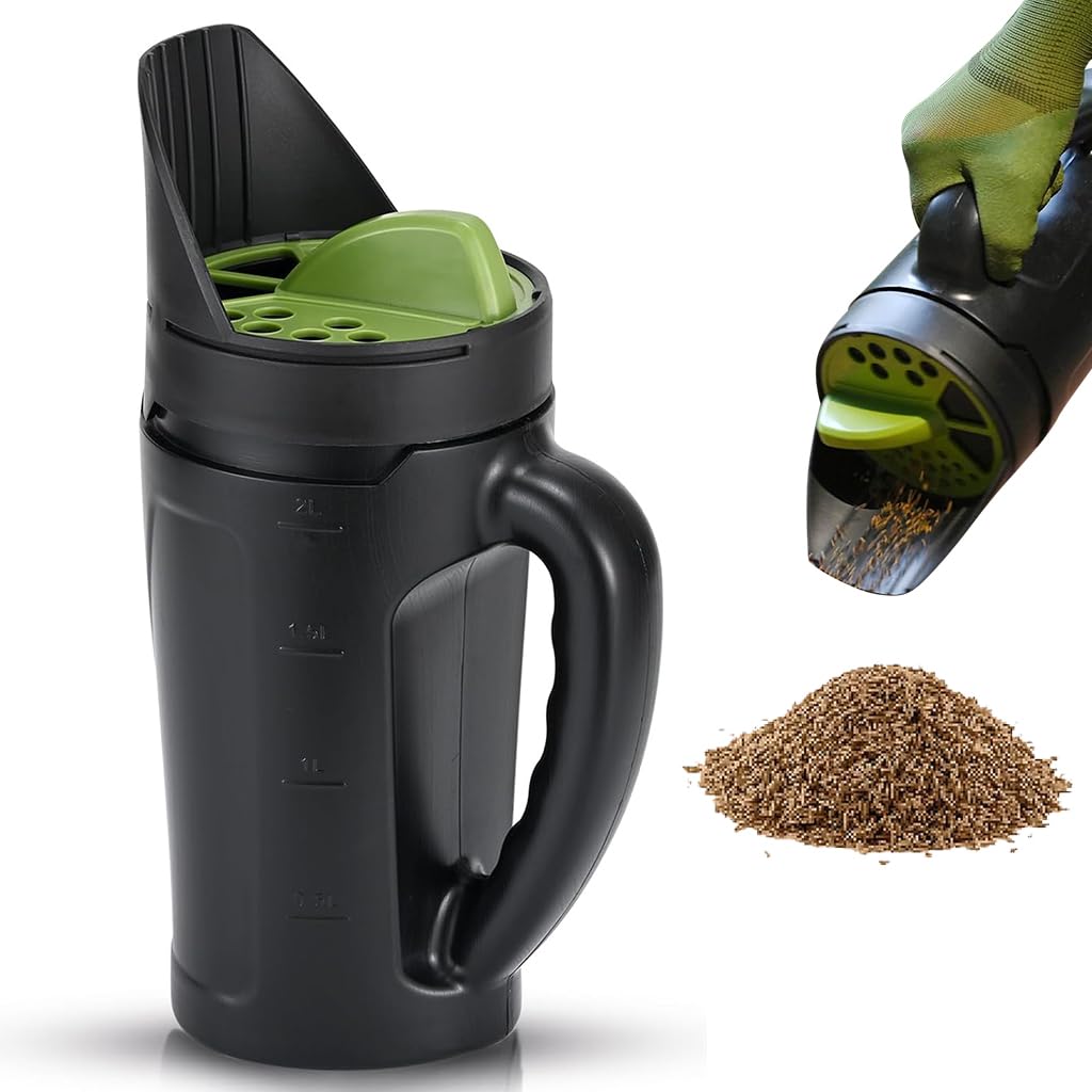 HASTHIP® Seed Planter Tool Handheld Seed Spreader Kettle Sifter Top of 3 Sizes Holes Seeds 2.5L Large Capacity Opaque Seeds Container Seed Dispenser Gardening Tool, 18x14x33cm