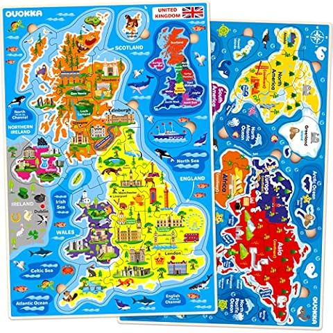 Wooden Jigsaw Puzzles for Kids Age 3 4 5 6 Year Olds - 100 Piece Jigsaw Toy for Boys and Girls Ages 5-8 by QUOKKA - UK Map & World Map Games for Kids 8-11 Cover