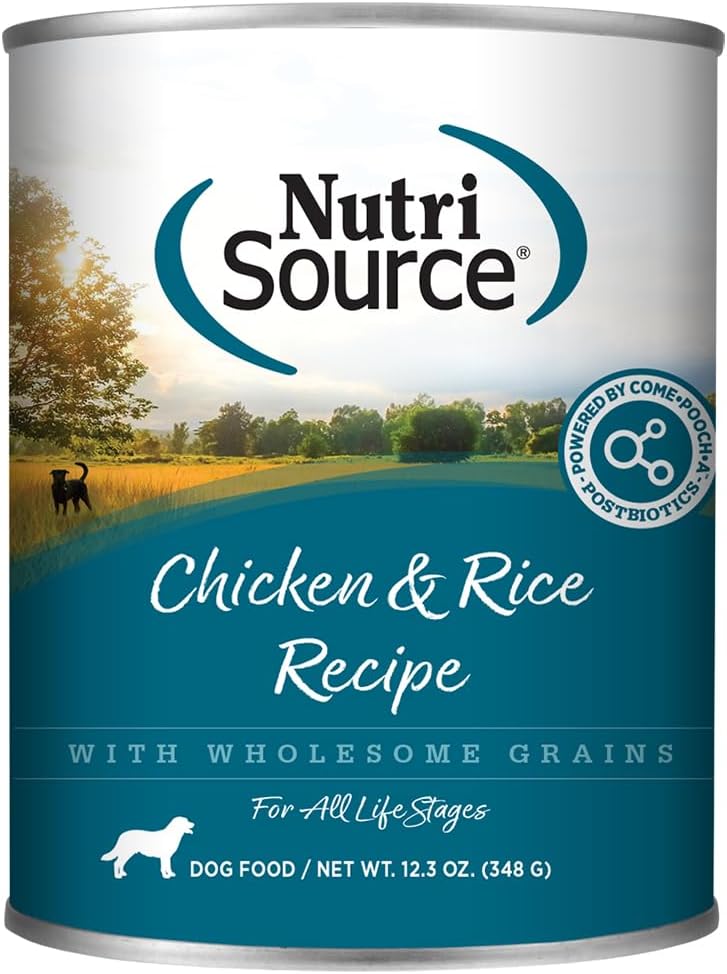 NutriSource, Chicken & Rice Recipe with Wholesome Grains Canned Dog Food, 12.3008 Ounce