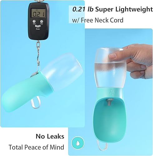 Miniatura 8 de Kalimdor Botella de agua para perros, dispensador de agua portátil a prueba de fugas para cachorros con alimentador, accesorios para pasear perros