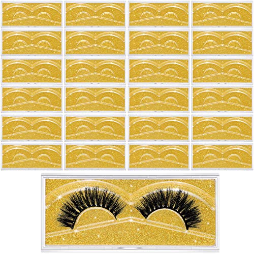 24 Pieces False Eyelash Packaging Box Empty Lash Box Plastic Eyelash Storage Box Clear Empty Eyelash Case with Glitter Paper and Tray for Women Girls Fake Eyelash Care (Gold)
