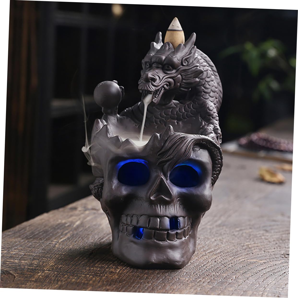 Amosfun Quemador De Incienso De De Humo Difusor De Quemador De Incienso De Calavera Luz Led