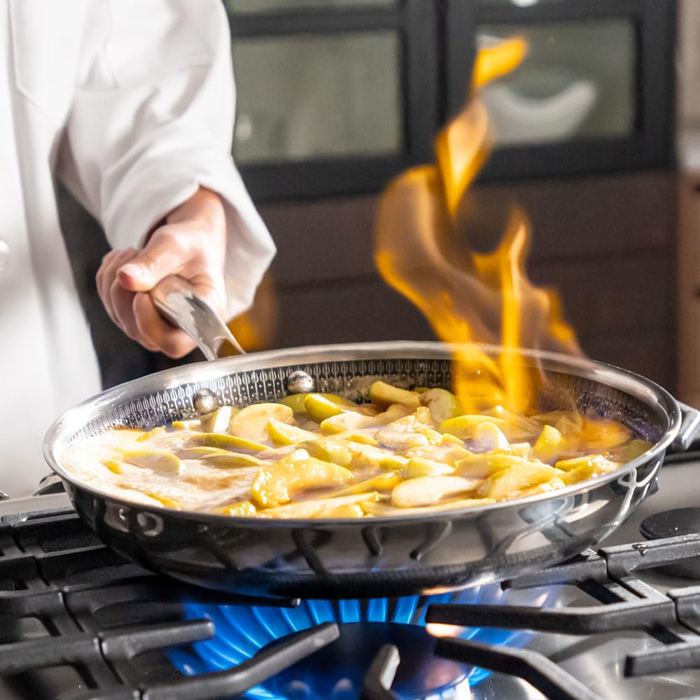 Hell's Kitchen Hybrid-Bratpfanne, 27,9 cm, dreifach verkleideter Edelstahl und Antihaft-Keramik, PFAS-frei, kein PFOA, kein PTFE, kein Teflon, ungiftiges Kochgeschirr, Metall-Utensiliensicher, alle