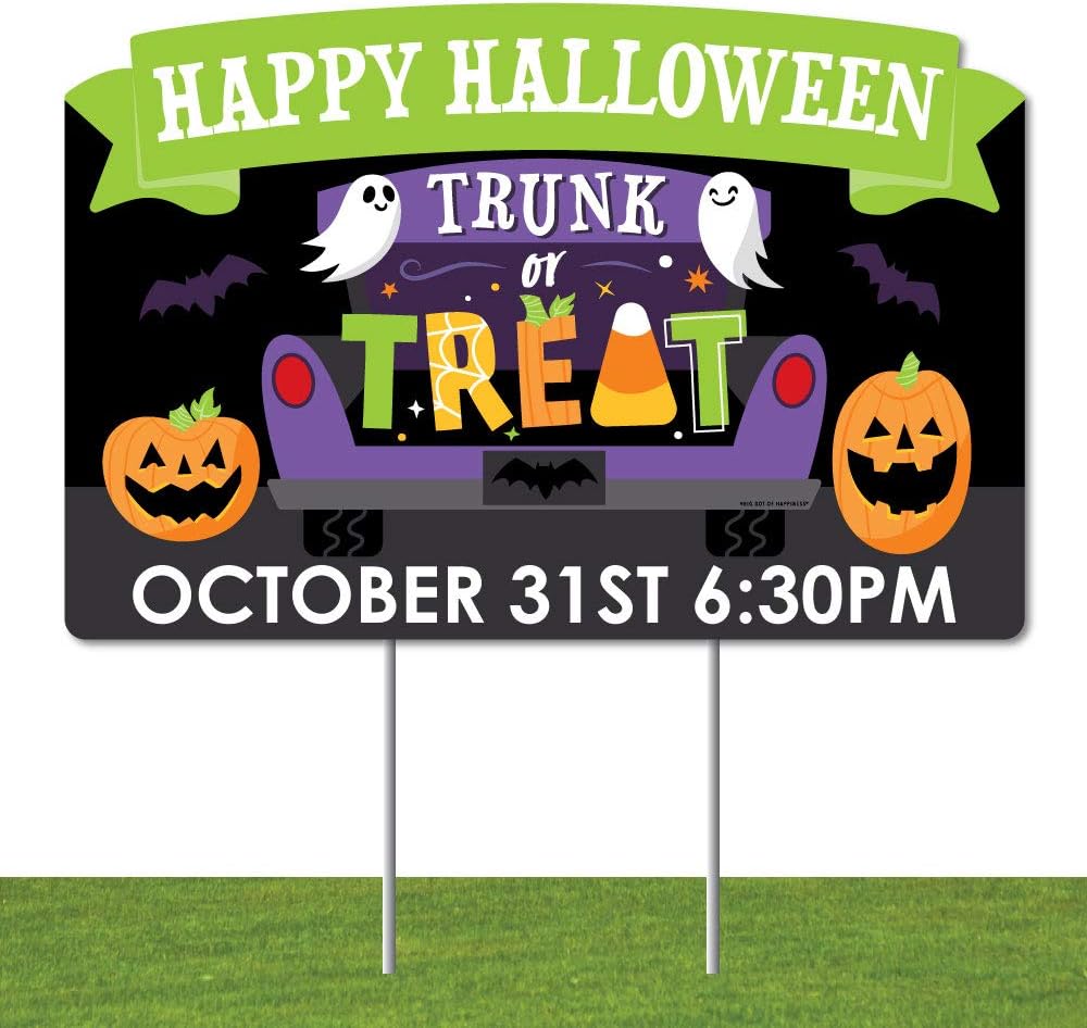 Big Dot of Happiness Personalized Trunk or Treat - Halloween Car Parade Party Yard Sign Lawn Decorations - Happy Halloween Custom Name Party Yardy Sign