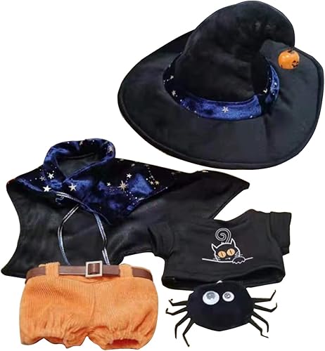 CALEMBOU Juego de ropa de peluche de 7.9 in, lindo traje de bruja de mago, 5 piezas de ropa de Halloween para muñecas de algodón suave de 8 pulgadas