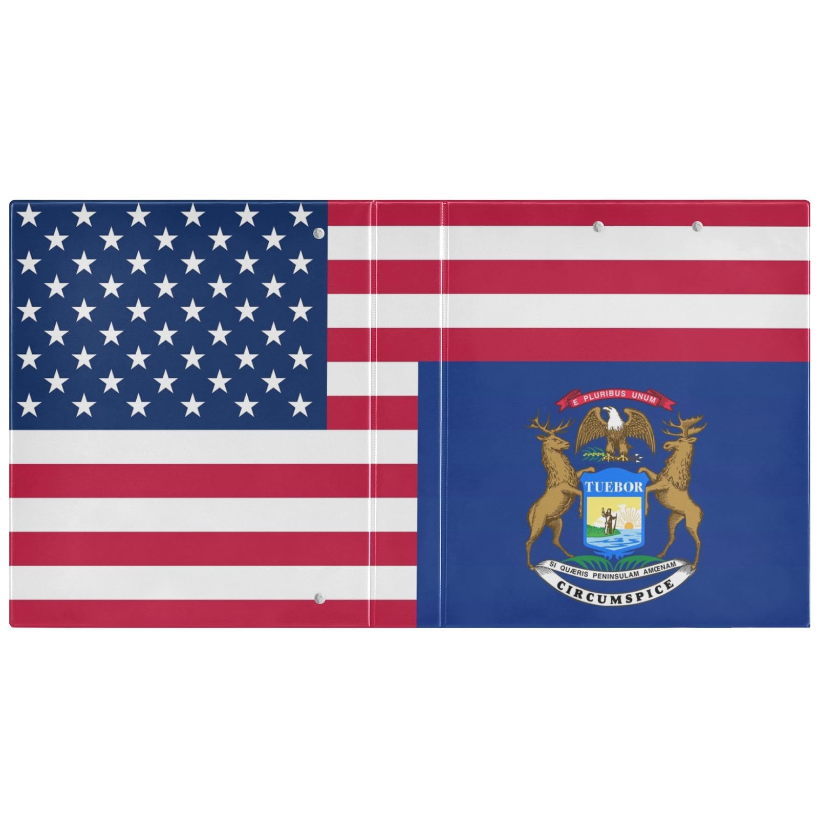 Peystean - Raccoglitore ad anelli rotondo a D da 3,8 cm, con portablocco integrato, copertina rigida stampata su un lato, confezione da 2 bandiere degli Stati Uniti Michigan