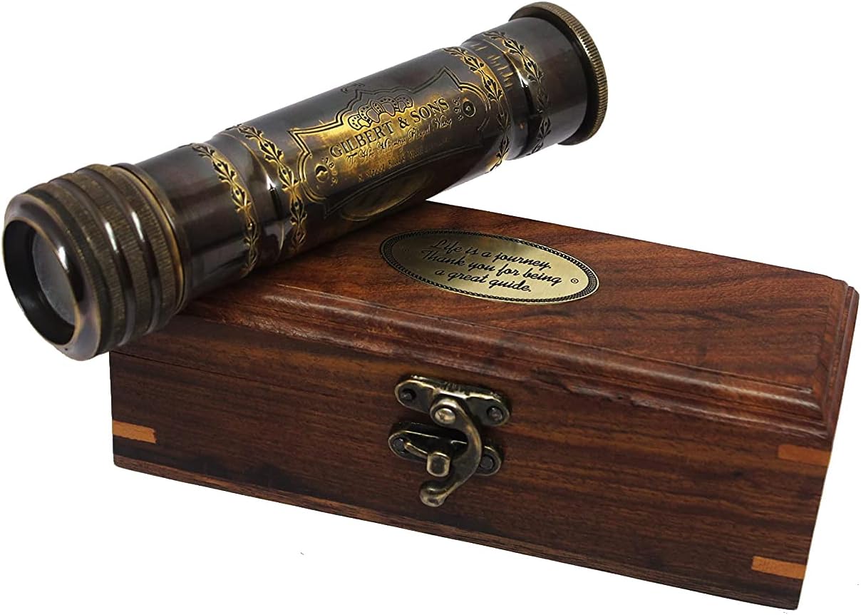 Antique Nauticalia, Gilbert & Sons Handmade Brass Kaleidoscope Maritime Nautical Kids Gift with Wooden Box- It's Made Multi Unique Designs.