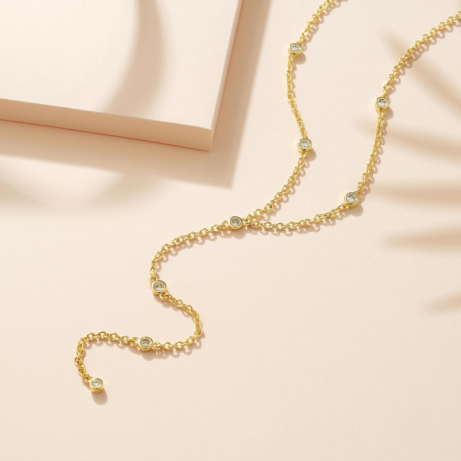 KissYan Gold Lariat Necklace for Women, Dainty 14K Gold Plated Y Shaped Cuban Chain Layered Long CZ Drop Pendant Choker Necklaces Fashion Jewelry Gifts - Image 7