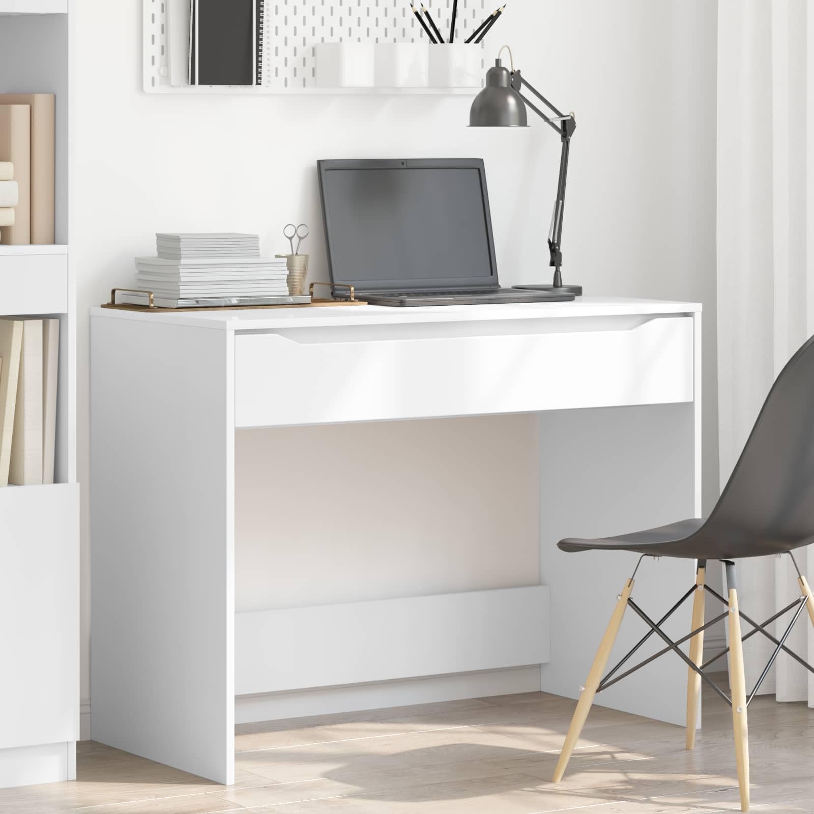 Scrivania bianca con cassetto in legno costruito 100 x 50 x 78 cm