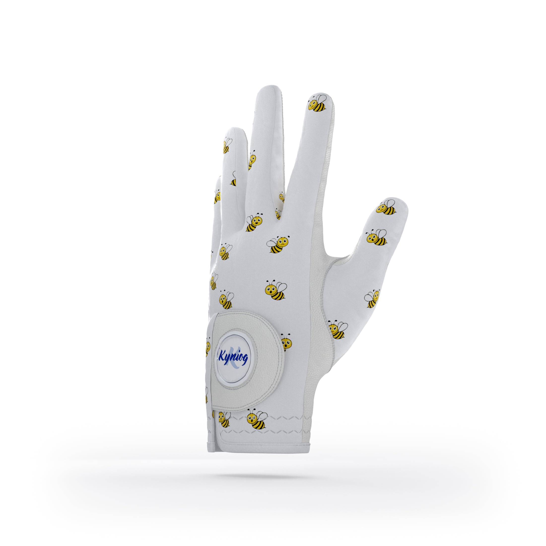 Kyniog Ladies Golf Gloves for Women The Bees Design, Left Hand Right Hand, Leather Palm Lycra Top, Breathable All Weather Grip, Cabretta Leather (XS, Left)