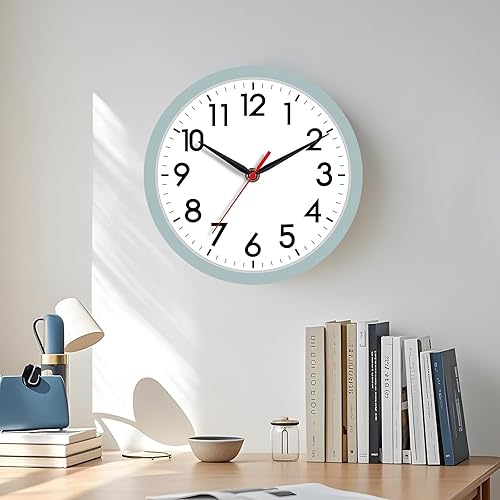 Miniatura 207 de AKCISOT Reloj de pared, moderno y pequeño, funciona con pilas, de 8 pulgadas, silencioso, analógico, clásico, para oficina, hogar, baño, cocina