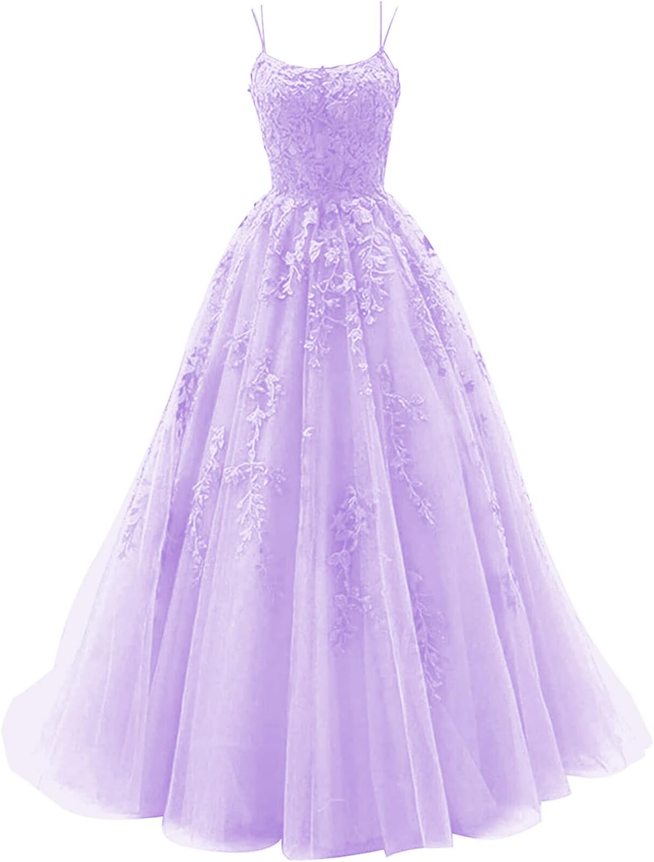 Tulle Prom Dresses Long Ball Gown Lace Appliques A-Line Formal Evening Dress