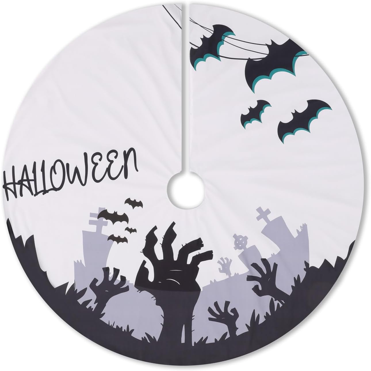 FLASH WORLD Happy Halloween Large Terrifying White and Black bat 48 Inches Spooky Tree Skirt Ornaments Nightmare Mat Decorations Trick Or Treat Xmas Blanket for Holiday Home Party Decor Supplies