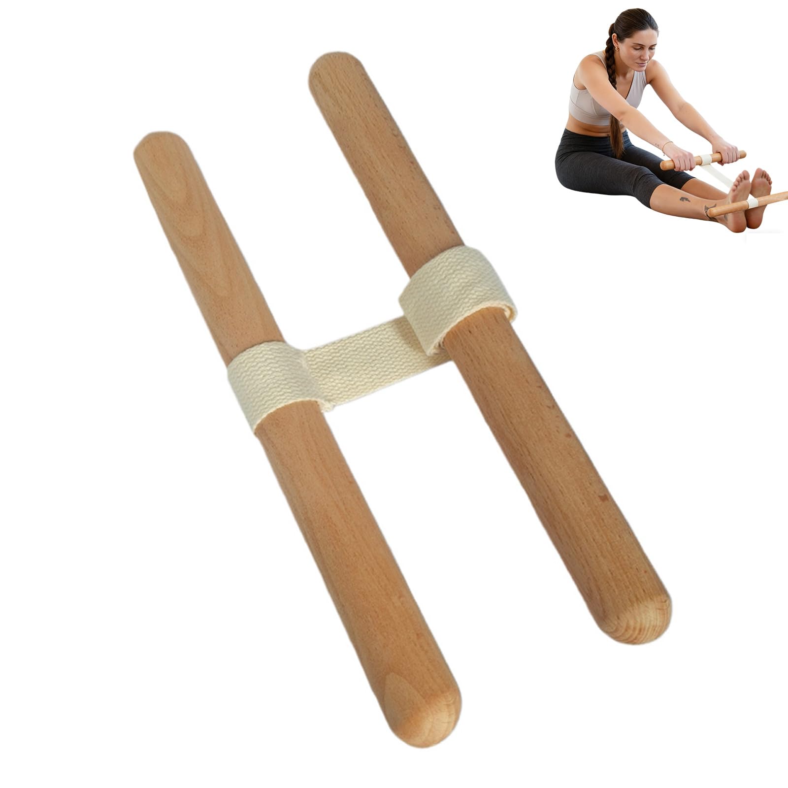 SHYICHENG Yoga Stretching Kit with Wooden Pole & Adjustable Strap for Flexibility, Physio, Pilates and Home Workout, Full Body Stretch Equipment for Beginners and Advanced