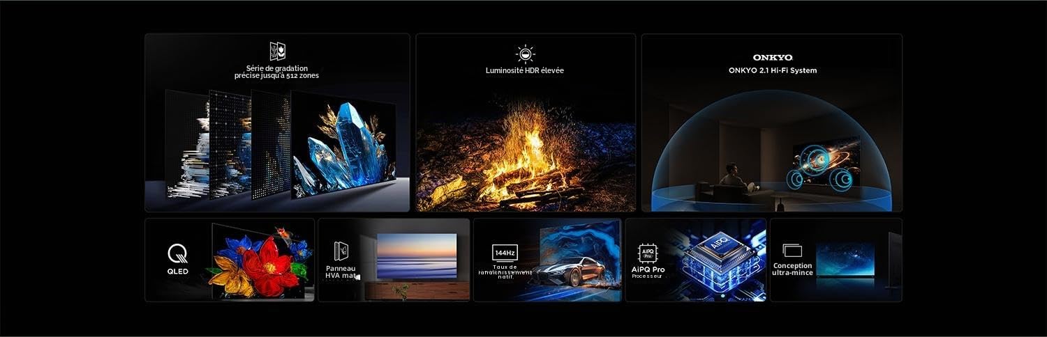 TCL 55C6K - TV QLED MiniLED 55 (140 cm) - 4K UHD 3840x2160-144 Hz - Dolby Vision - Google TV - 4xHDMI 2.1 - WiFi | Dolby Vision IQ & Atmos, 144 Hz Motion Clarity Pro, Game Master, Onkyo 2.1 Sound, Apple AirPlay 2