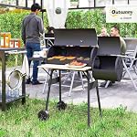 Outsunny 49" Charbon BBQ Grille avec fumeur hors-jeu Portable Backyard Cuisine Fumer Outdoor Camp Pique-nique Barbecue Cuisinière avec roues Thermomètre et étagères de rangement