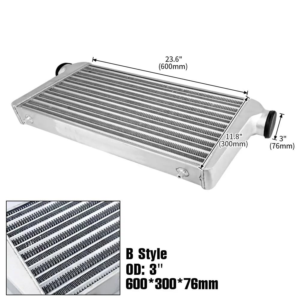 Uniwersalny intercooler Turbo montowany z przodu samochodu Intercooler do turbiny Chłodnica powietrze-powietr | Samochodowe układy chłodzenia Turbo Intercooler OD 65/76mm Charge(600x300x76)