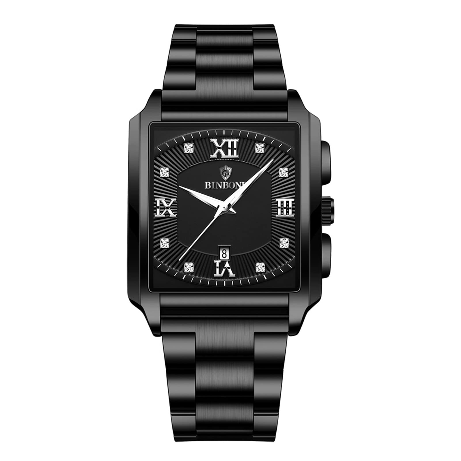 JewelryWe Paar Uhren Digitaluhr Edelstahl Binäre Uhr Rechteck Bezel LED Sportuhr Blau LED Licht Kalender Mode Cool Partner Armbanduhr für Herren Damen Schwarz/Silber