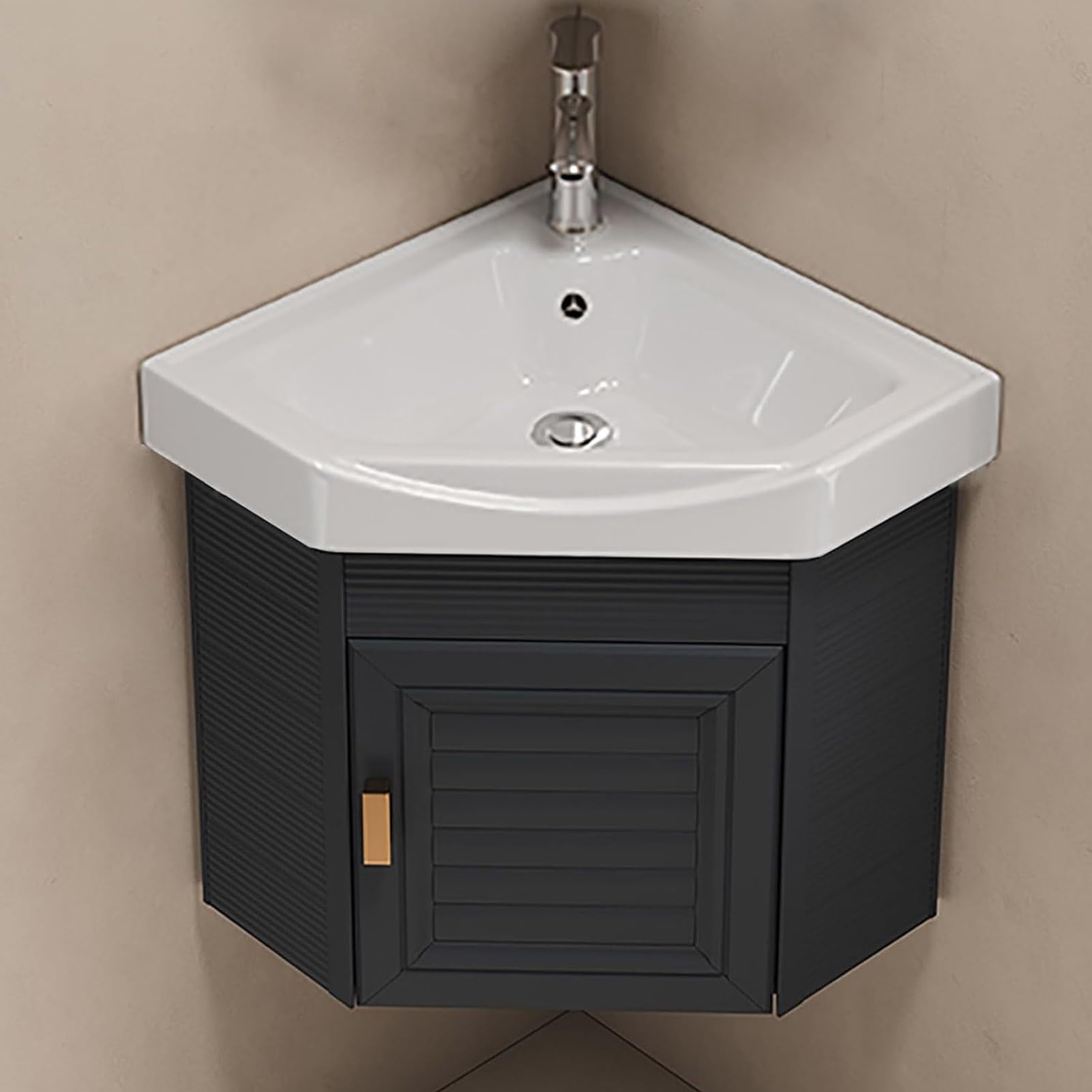 GLJTUO Corner Bathroom Sink with WallMounted Floating Cabinet SpaceSaving Storage Solution for Small Bathrooms Stylish and Design for Modern Spaces,Black-38cm/15in